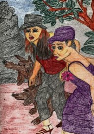 Little Red Riding Hood and friends out with the big bad wolf by Heather Blakey